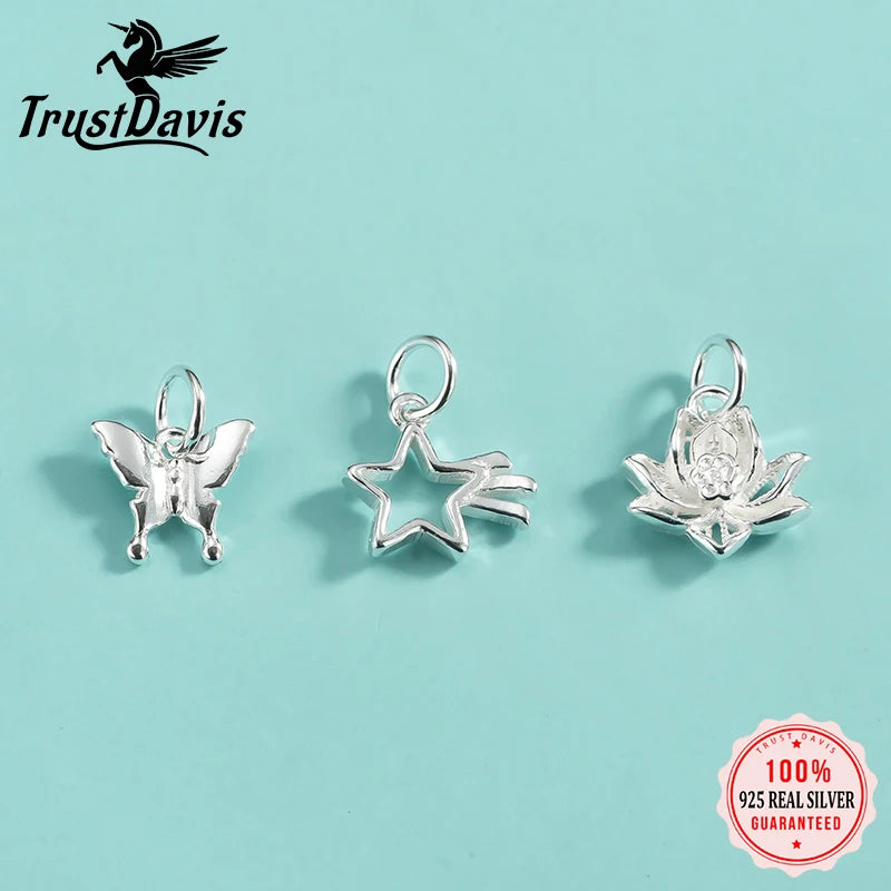TrustDavis Real 925 Sterling Silver Star Lotus Charm Pendant for Making Necklace Handmade DIY Accessories Fine Jewelry DZ1821