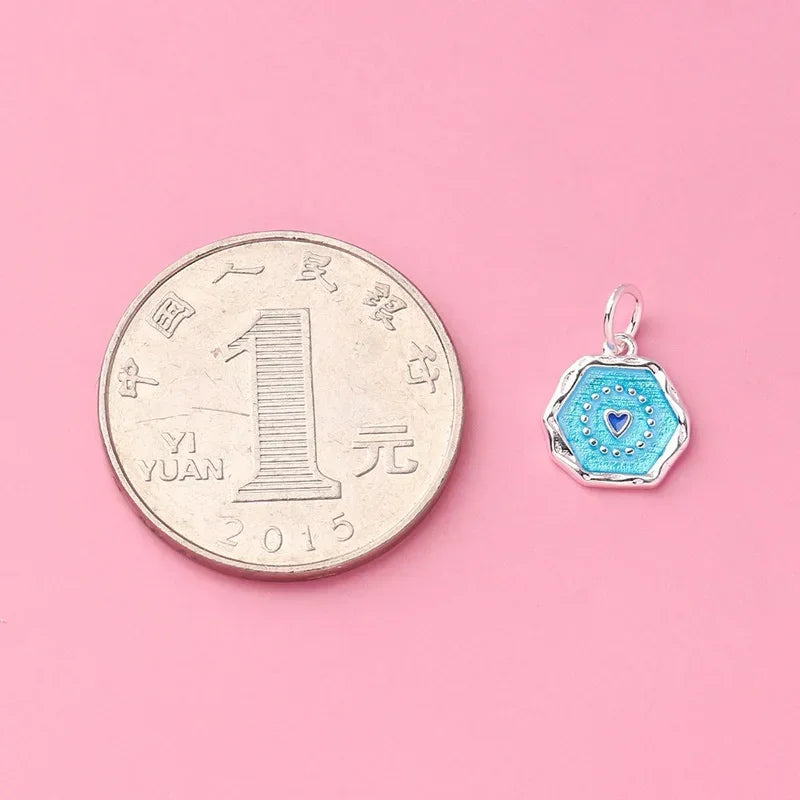 Geometric Round Blue Heart Charm Pendant DIY Accessories DZ1653