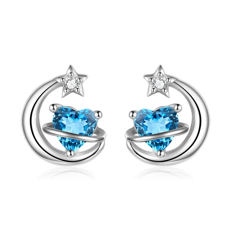 Trustdavis Real 925 Sterling Silver Sweet Love Moon Screw Stud Earrings for Women Children Girls Minimalist Jewelry DF2029