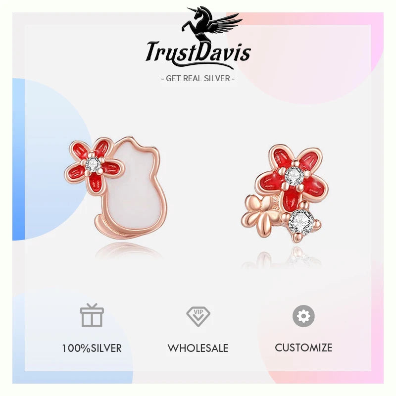 Flower and Cat Zircon Earrings DS4909