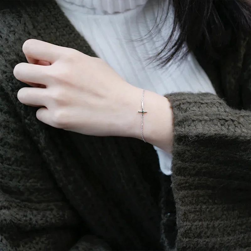 Trustdavis 100% 925 Solid Real Sterling Silver Fashion Women's Jewelry Cross Bracelet 15.5cm For Women Girl Lady Gift DA97