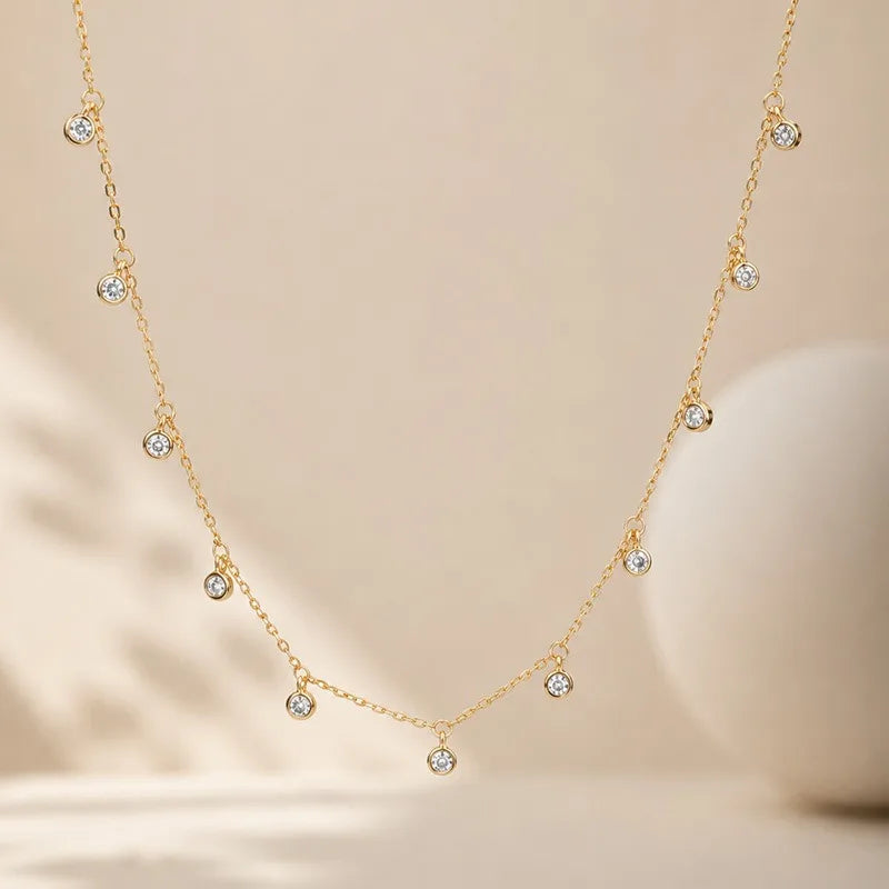Real 925 Sterling Silver Zircon Tassel Clavicle Necklace DS4954