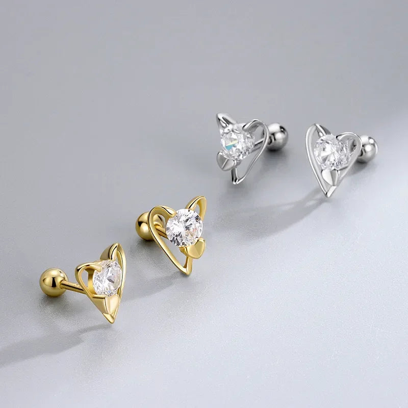 TrustDavis Girls Real 925 Sterling Silver Romantic Heart Screw Stud Earrings Women Daughter Birthday Party Gift Jewelry DS4311