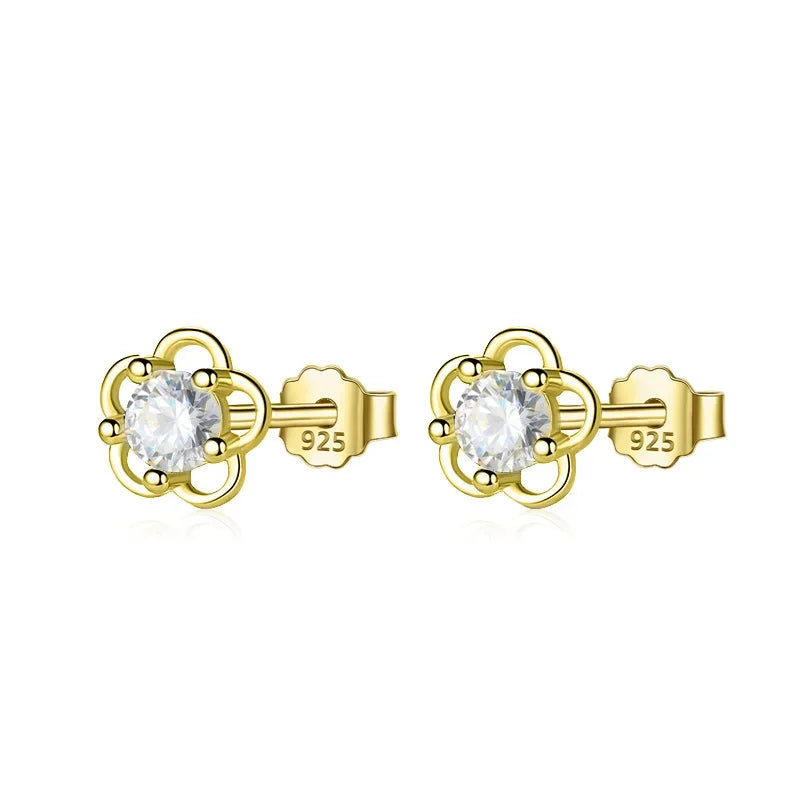 TrustDavis Real 925 Sterling Silver Romantic Hollow Flower Stud Earrings for Kids Women Geometric Birthday Jewelry DS3694