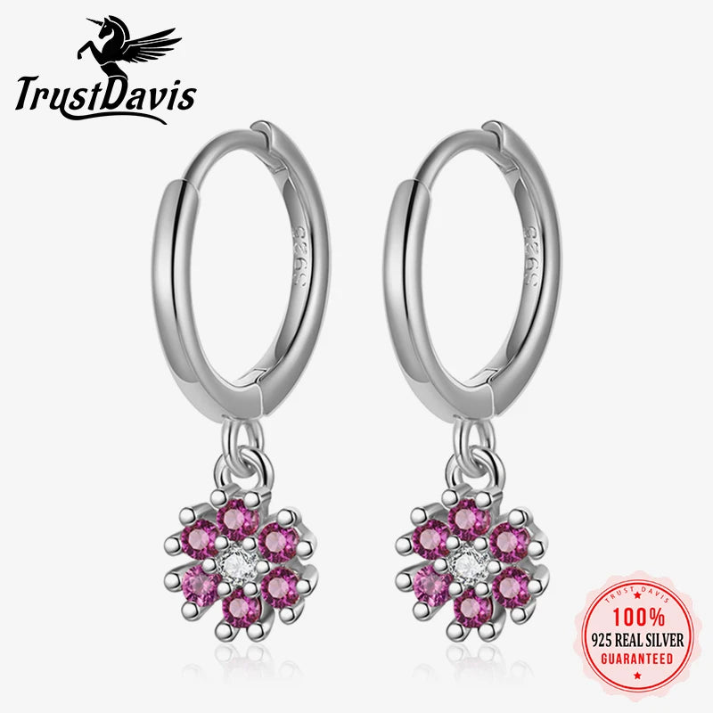 Zircon Flower Hoop Earrings Women Girls Birthday Party Gift Jewelry DS4131