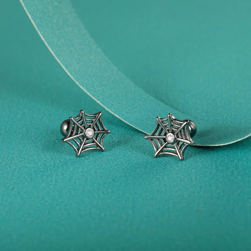 Black Halloween Spider Web Screw Stud Earrings DF2042