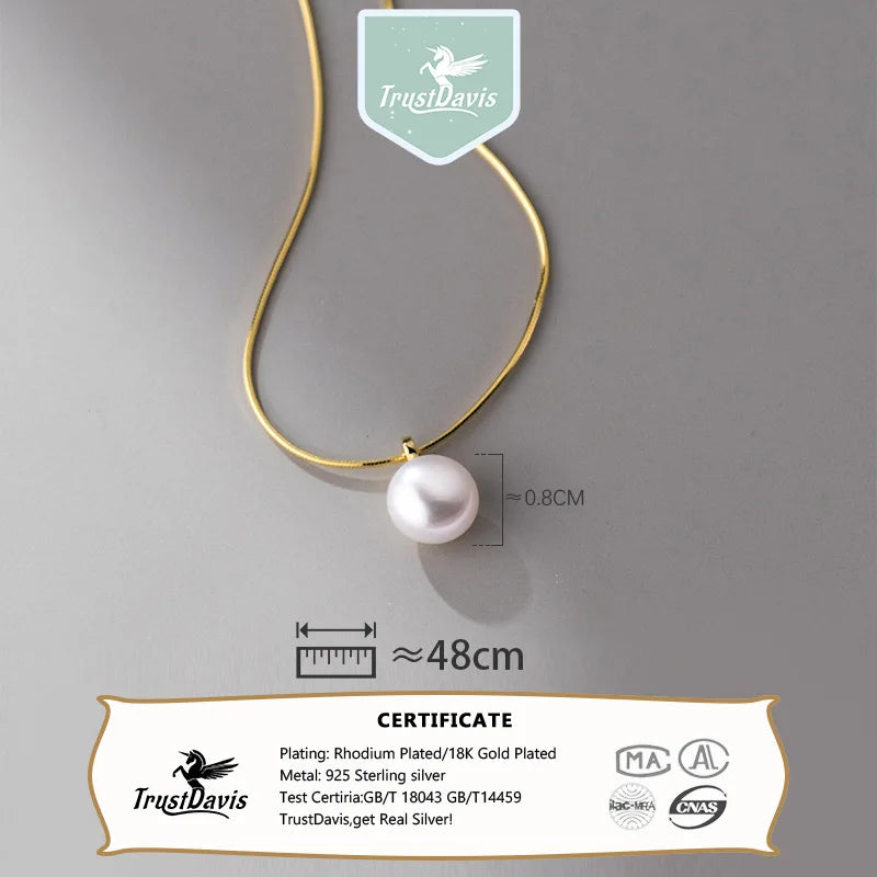 TrustDavis Girls 925 Solid Sterling Silver Necklace Pearl Snake Bone Pendant Lady Girls Birthday Gift Fine S925 Jewelry DS4343