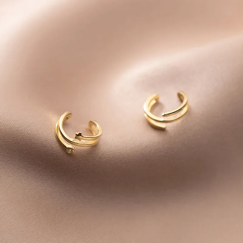 TrustDavis Real 925 Sterling Silver Fashion Sweet 3 Layer Star CZ Charm Clip Earrings For Women Wedding Party Jewelry DA2467