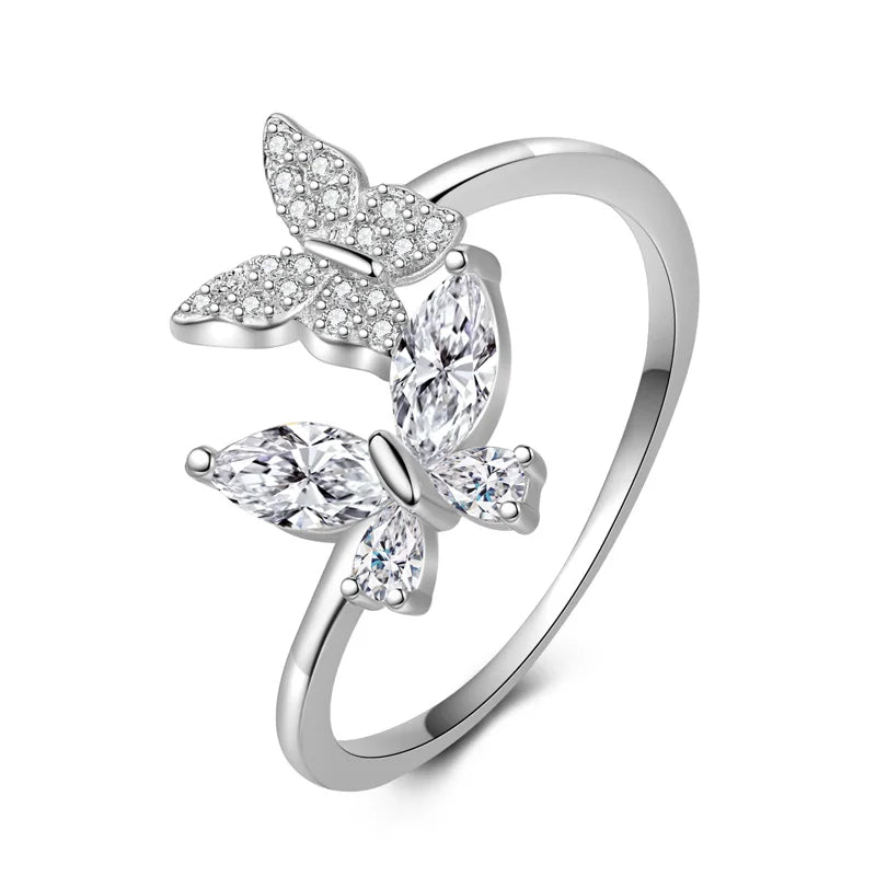 Trustdavis Real 925 Sterling Silver Sweet Butterfly Zircon Ring Women Girls Birthday Party Gift Jewelry DS4142