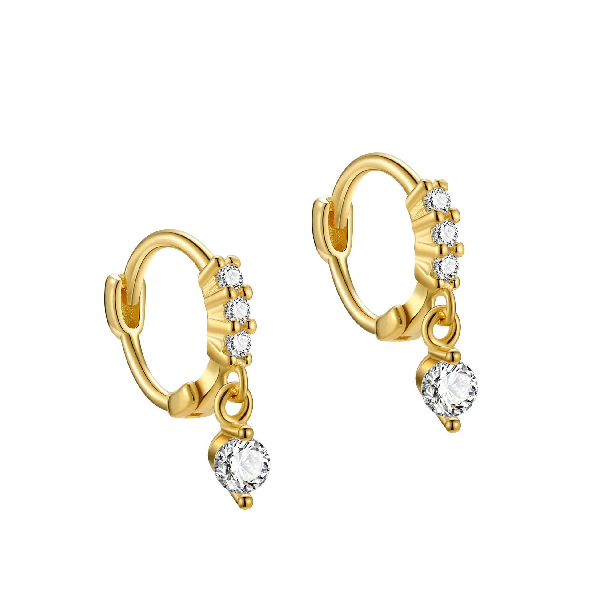 TrustDavis Fashion Geometric Hoop Earrings S925 Sterling Silver Drop Earrings Zircon Personality for Women Party Jewelry L458