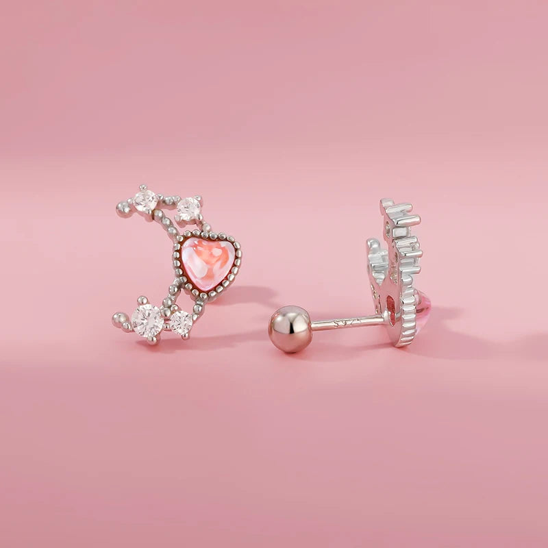 Trustdavis Real 925 Sterling Silver Romantic Heart Moon Shiny CZ Screw Stud Earrings For Women Wedding Fine Jewelry Gift DS4625