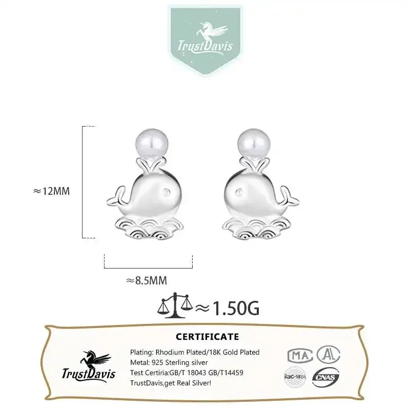 TrustDavis Real 925 Sterling Silver Romantic Cute Animal Screw Stud Earrings for Daughter Girls Gift Fine Jewelry Gift DS4035