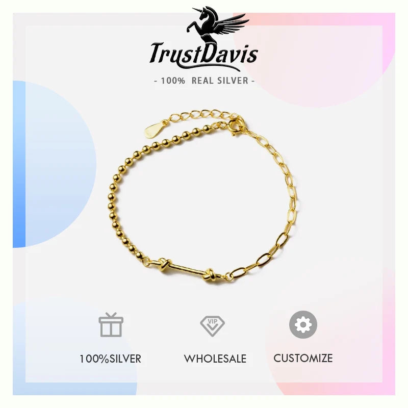 Trustdavis Genuine 925 Sterling Silver Minimalist Charm Shiny Knotted Bead Bracelet Wedding Party Jewelry Gift DS4099