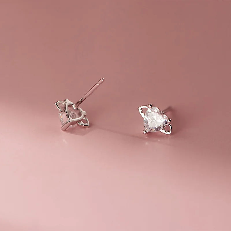 Heart Wings Zircon Silver Earrings DS4869