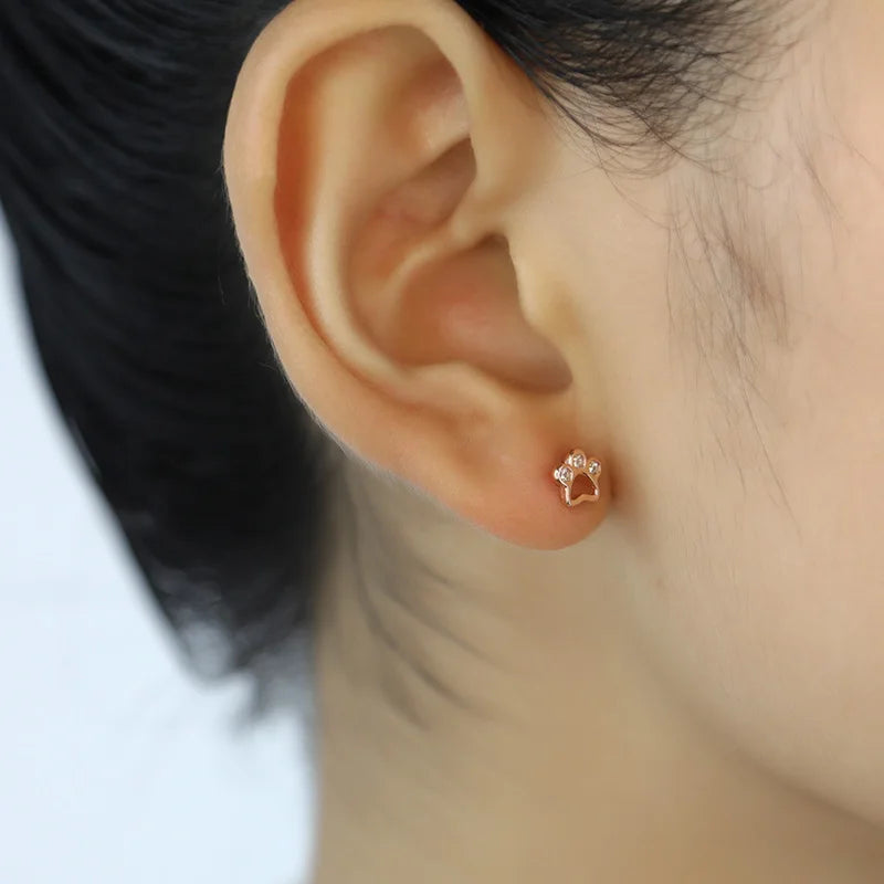 TrustDavis Real 925 Sterling Silver Kids Earring Cute Dog Paw Shiny CZ Stud Earring For Daughter Girl Birthday Gift Jewelry DT66