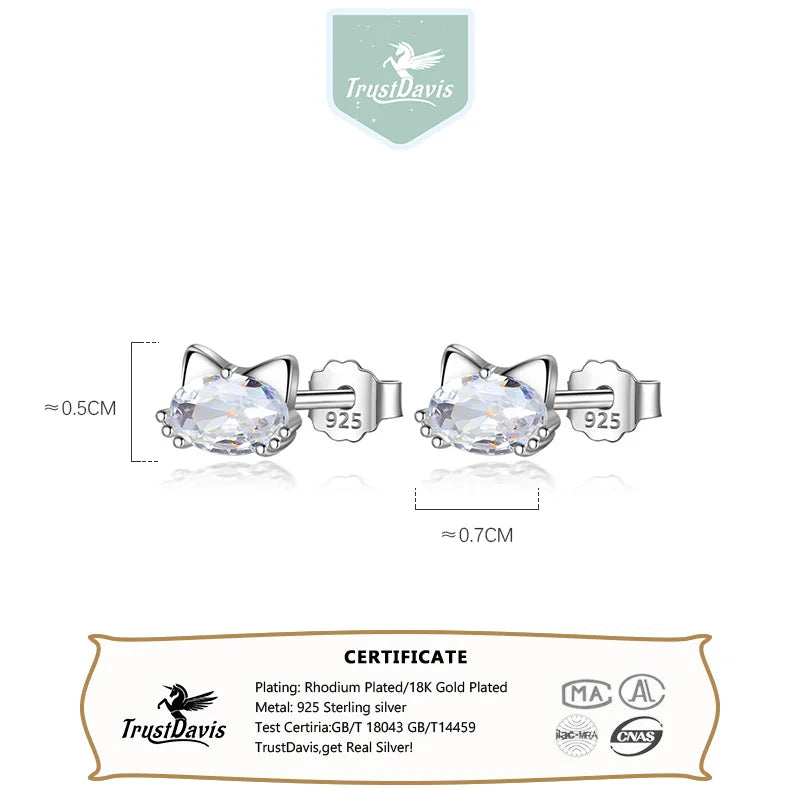 925 Sterling Silver Sweet Cute Cat Rabbit Stud Earrings DS3880