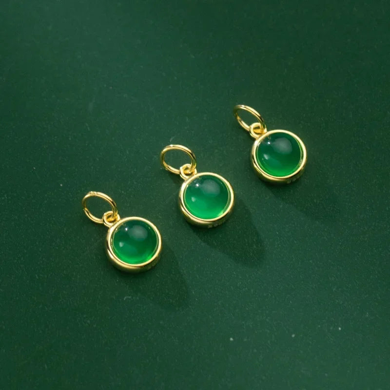 Round Green Chalcedony Charm Pendant Handmade DIY Accessories HY321