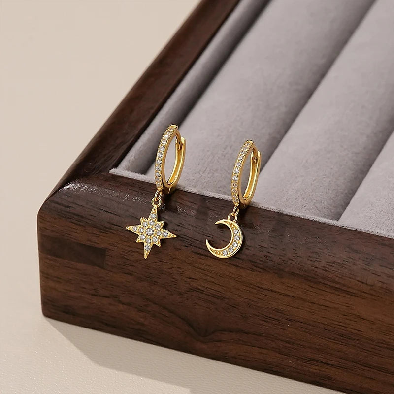 Star Zircon Earrings Star and Moon Earrings for Women Gift Jewelry DS4209