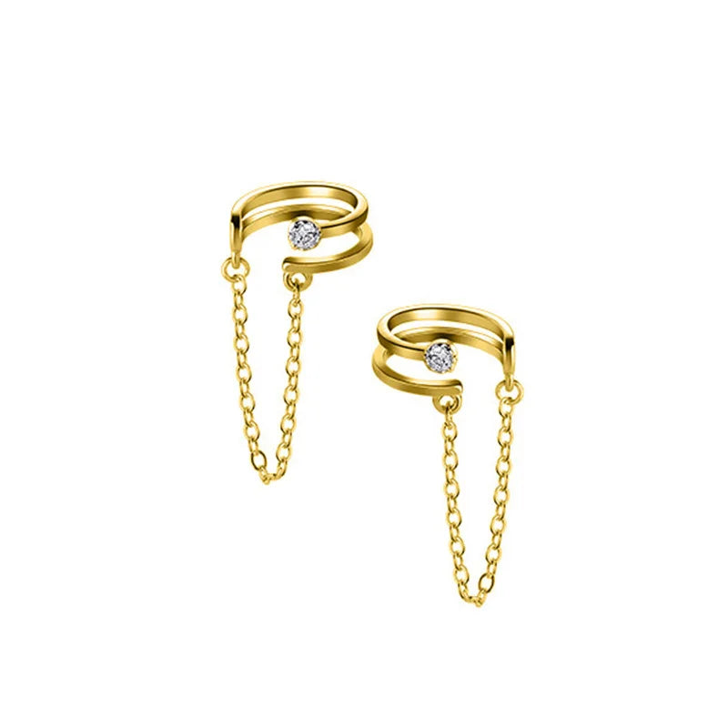 Double Layer Shiny CZ Chain Clip Earrings DA2395