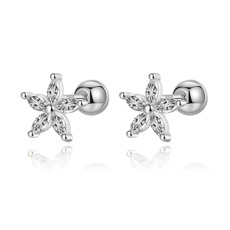 Flower Shiny CZ Bead Screw Stud Earrings For Women Wedding Fine Jewelry DA2491