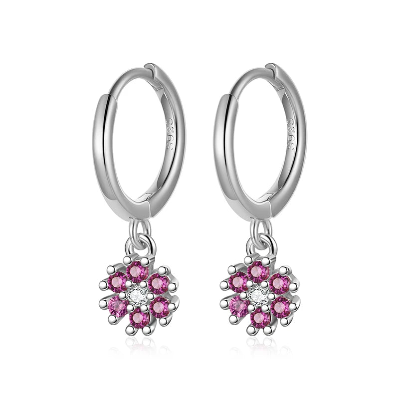Zircon Flower Hoop Earrings Women Girls Birthday Party Gift Jewelry DS4131