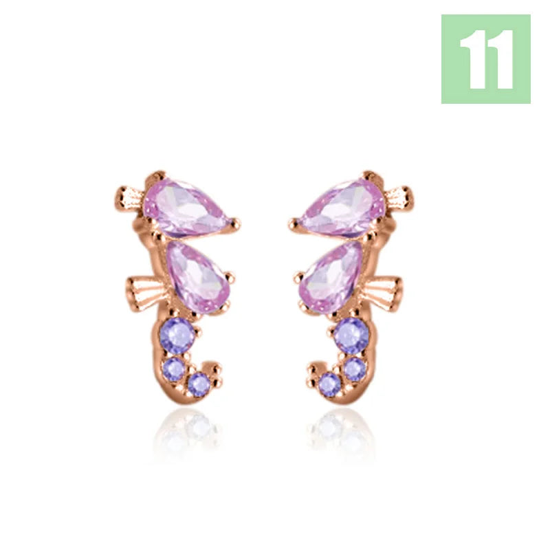 Trustdavis Real Minimalist 925 Sterling Silver Cute Animal Stud Earrings Whale Shrimp Crab Seahorse Teen Gift Jewelry DS3799