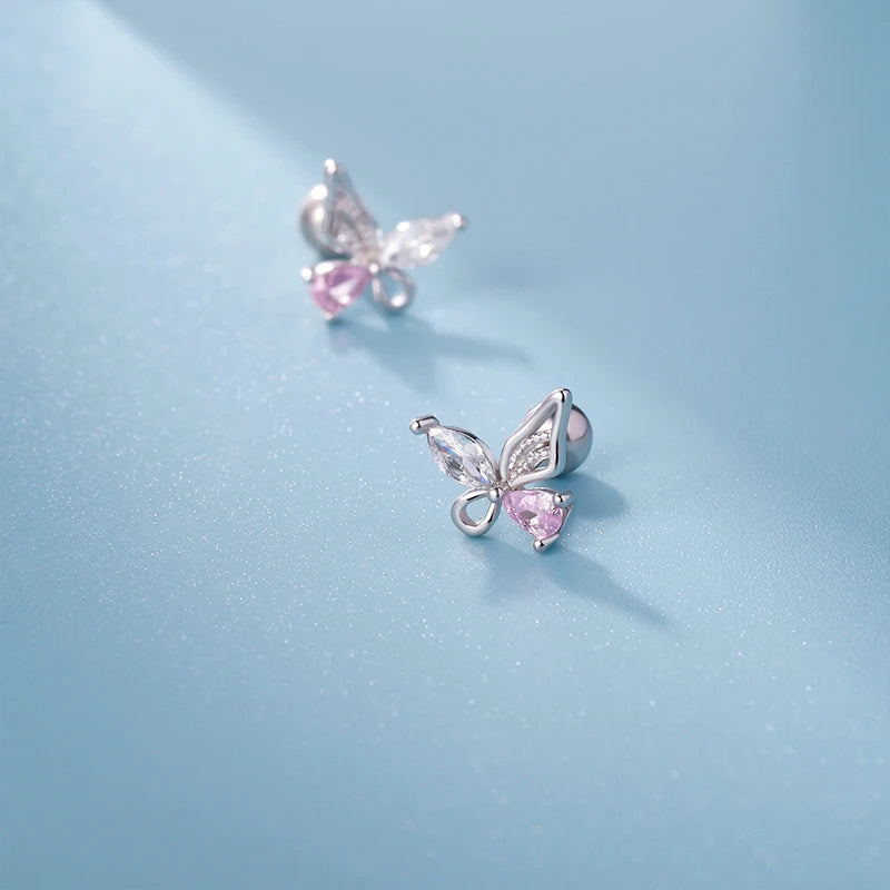 TrustDavis 2024 Real 925 Sterling Silver Sweet Butterfly Screw Stud Earring for Women Daughter Birthday Gift Fine Jewelry DS4618