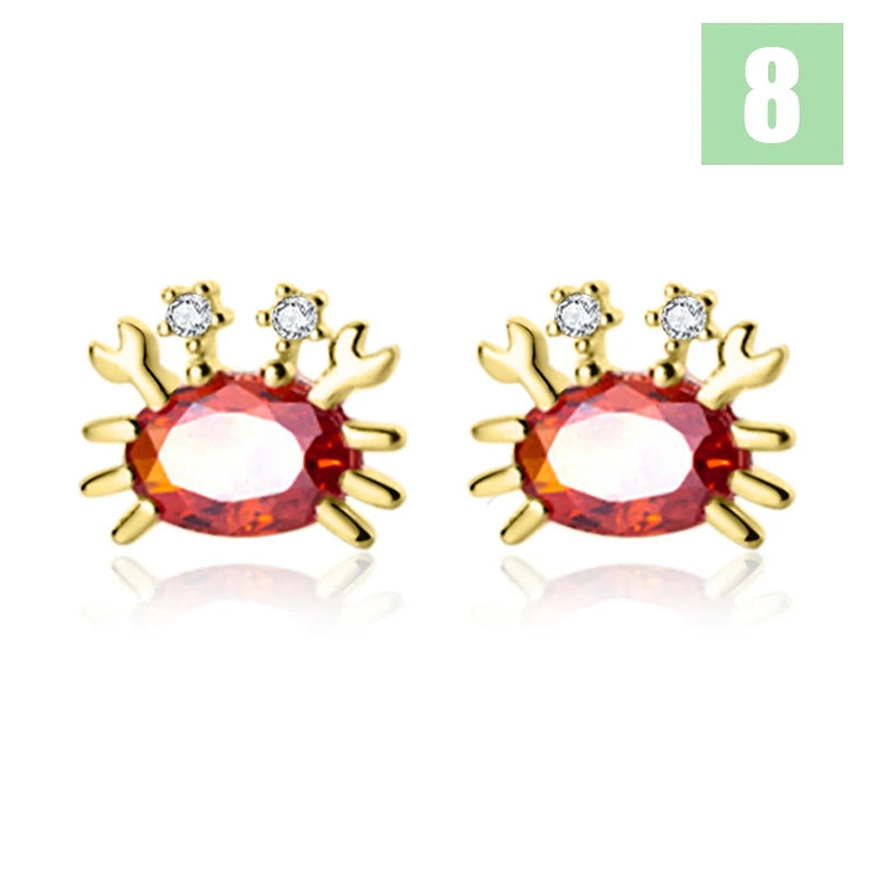 Trustdavis Real Minimalist 925 Sterling Silver Cute Animal Stud Earrings Whale Shrimp Crab Seahorse Teen Gift Jewelry DS3799