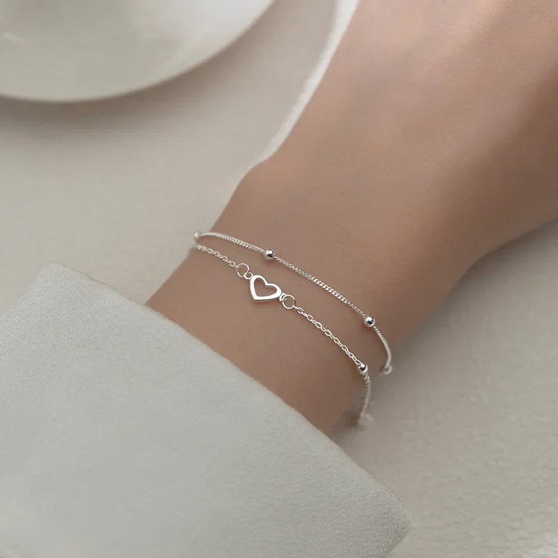 Fashion Double Chain Romantic Heart Bracelet DB1174