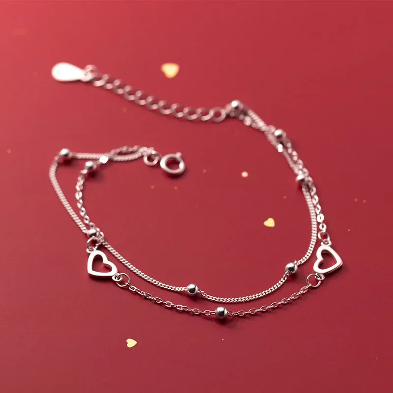 Fashion Double Chain Romantic Heart Bracelet DB1174