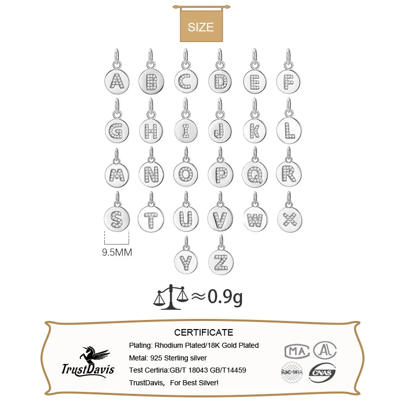 Simple Round 26 Letters Cz Pendant Diy Accessories DG0114