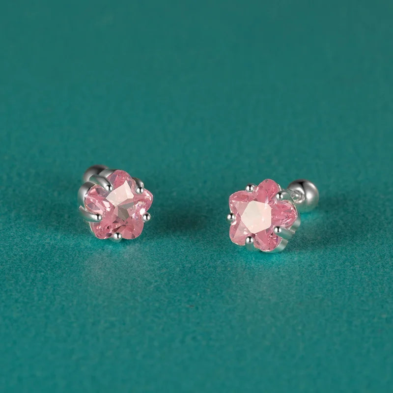 Pink/Black/White CZ Screw Stud Earrings DF2000