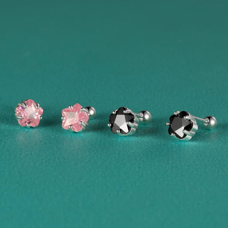 Pink/Black/White CZ Screw Stud Earrings DF2000