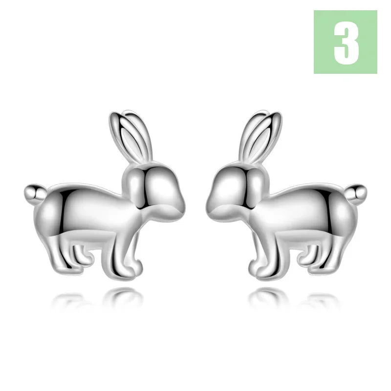 Rabbit Elephant Bead Screw Stud Earrings DS4069