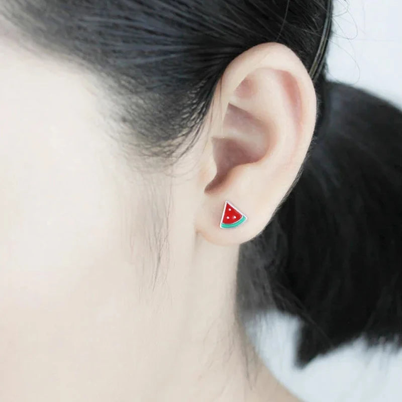 Jewelry Fashion Asymmetric Summer Watermelon Stud Earrings DS572