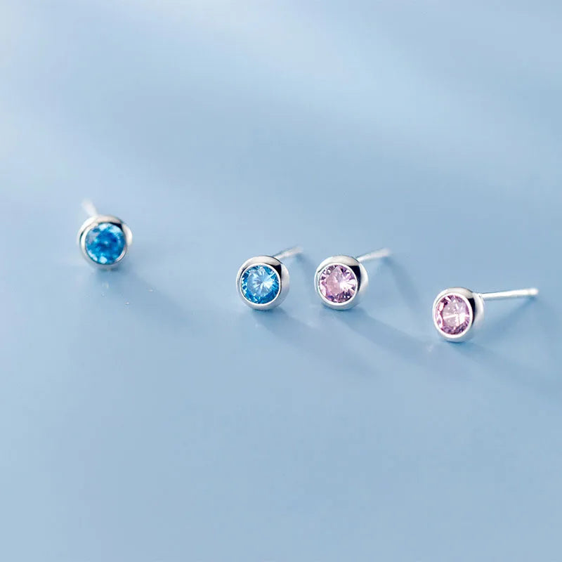 Blue Pink Zircon Stud Earrings DS742