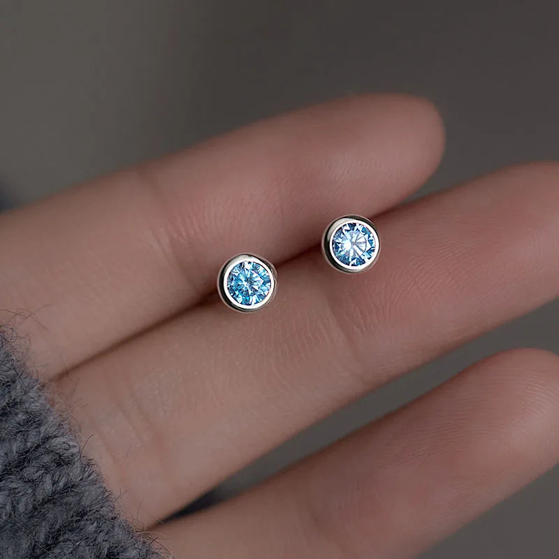 Blue Pink Zircon Stud Earrings DS742