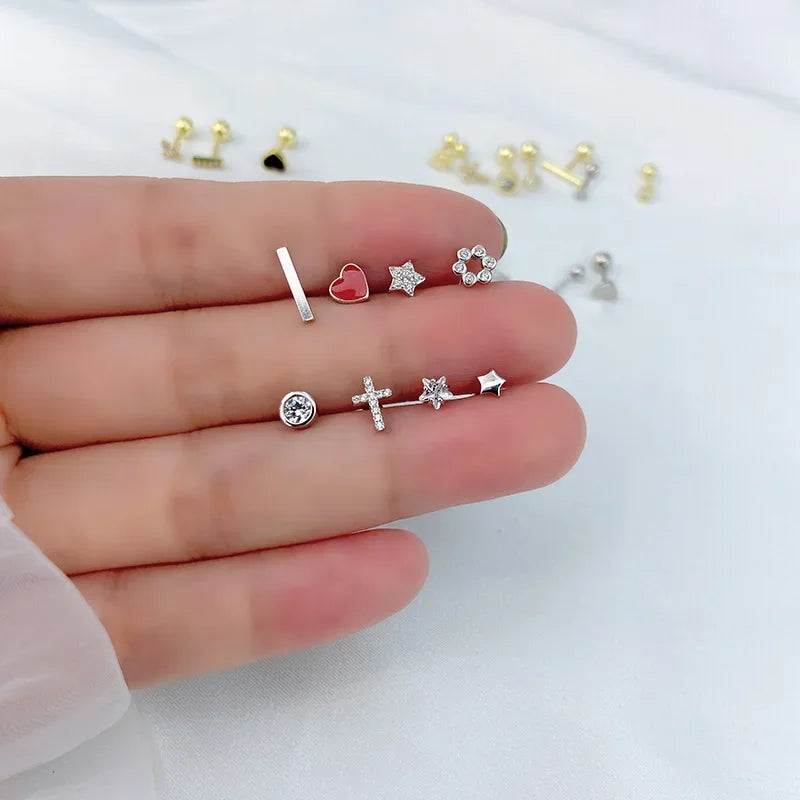 Cross Flower Crown Beads Screw Stud Earrings DA2276