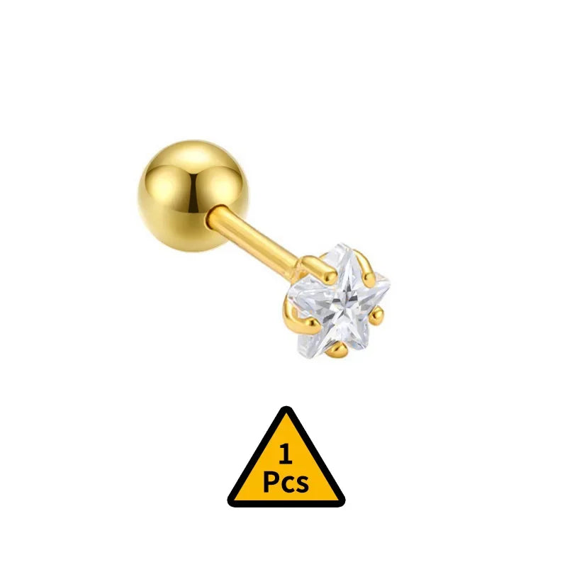 Cross Flower Crown Beads Screw Stud Earrings DA2276