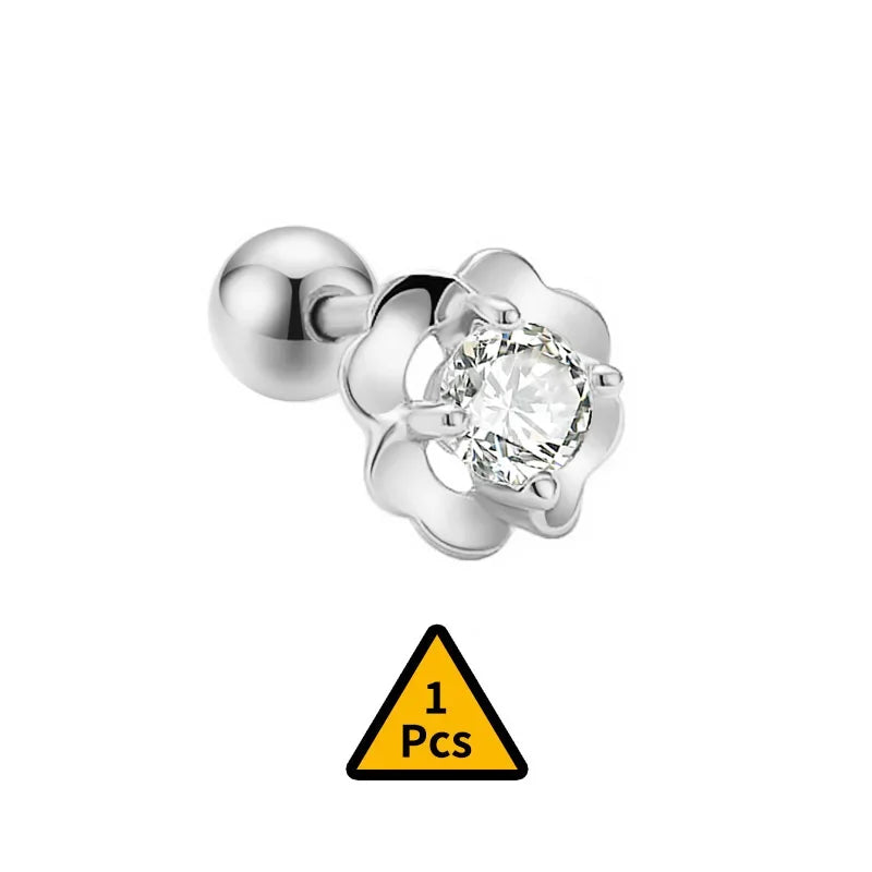 Cross Flower Crown Beads Screw Stud Earrings DA2276