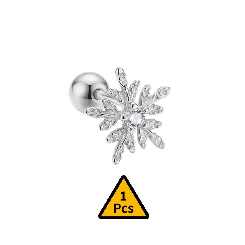 Cross Flower Crown Beads Screw Stud Earrings DA2276