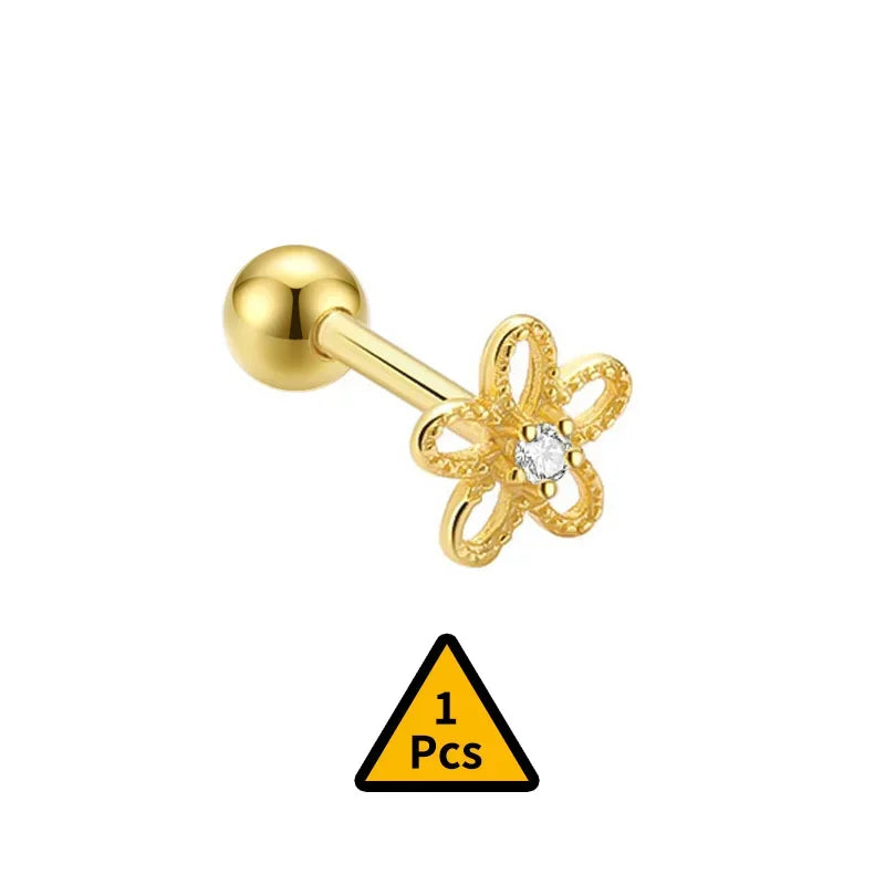 Cross Flower Crown Beads Screw Stud Earrings DA2276