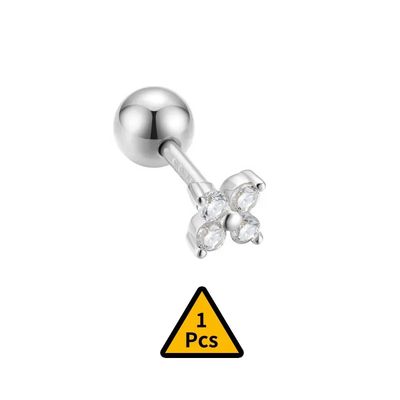 Cross Flower Crown Beads Screw Stud Earrings DA2276