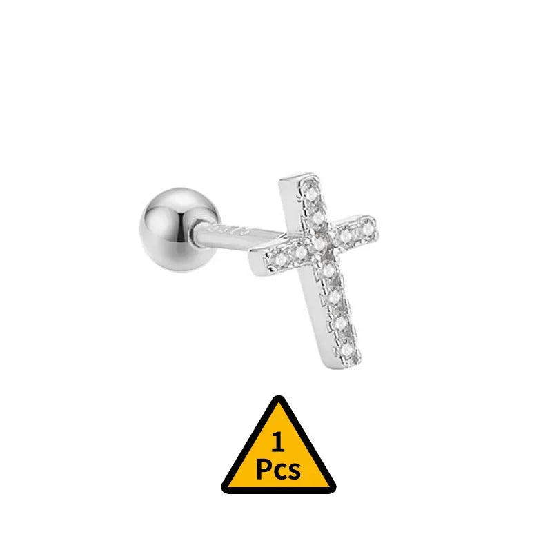 Cross Flower Crown Beads Screw Stud Earrings DA2276