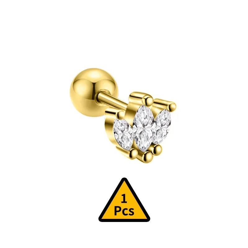 Cross Flower Crown Beads Screw Stud Earrings DA2276