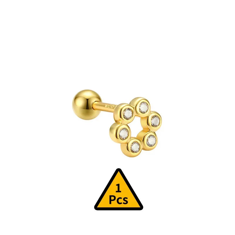 Cross Flower Crown Beads Screw Stud Earrings DA2276