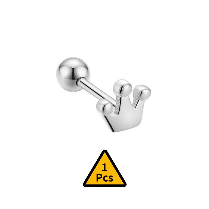 Cross Flower Crown Beads Screw Stud Earrings DA2276