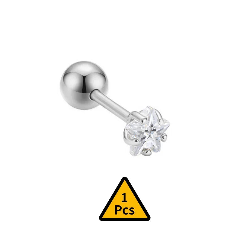 Cross Flower Crown Beads Screw Stud Earrings DA2276