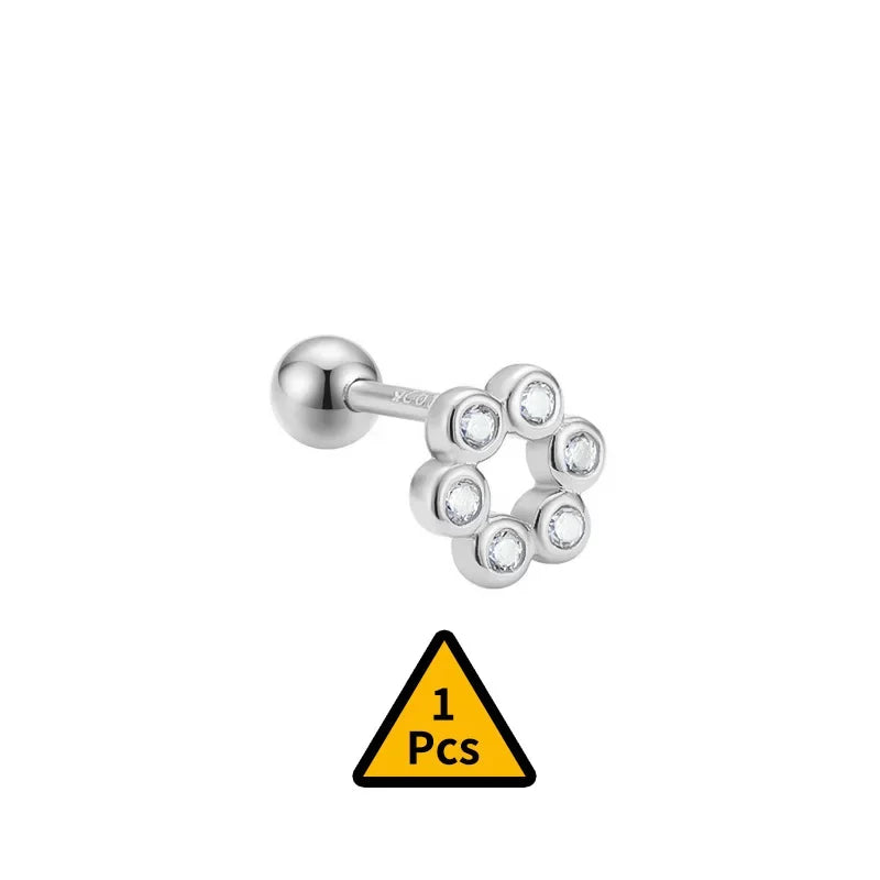 Cross Flower Crown Beads Screw Stud Earrings DA2276