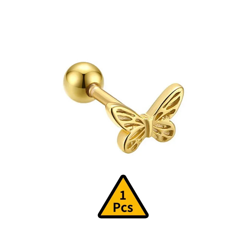 Cross Flower Crown Beads Screw Stud Earrings DA2276